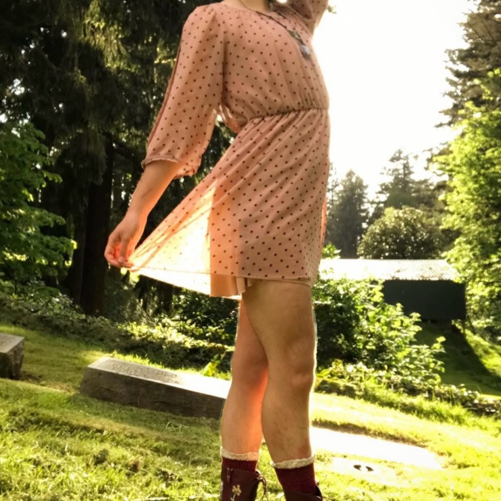 Blush pink dress with polka dots